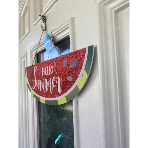 Hello Summer Watermelon Hanging Wooden Sign Door Hanger Wall Decor - Picture 3 of 4